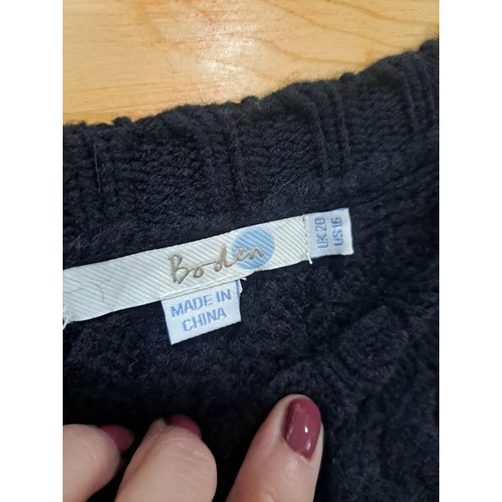 Boden Size 16 Cable Knit Sweater Black & Blue Wool/Alpaca Blend Warm Winter - Picture 2 of 9
